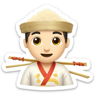 An man holding a bow of rice and noodle, dressed in Chinese Traditional clothes, Small eyes  sticker