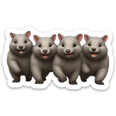 line of happy wombats walking together sticker