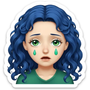 Girl with long  curly dark blue hair, green eyes, and very fair skin.crying sticker