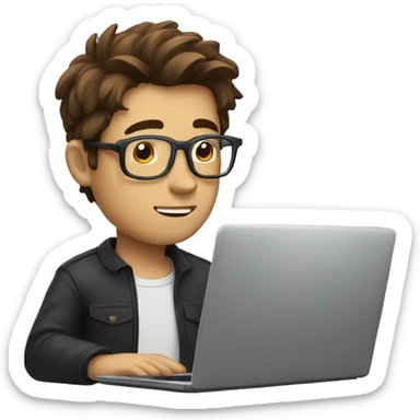 a man with brown hair and glasses at a laptop; he is daydreaming  sticker