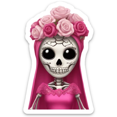 Skeleton wearing hot pink vintage wedding dress to impress sticker