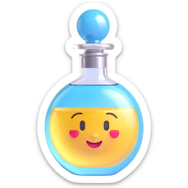 perfume bottle, 3D emoji style, shiny and rounded, realistic glass effect sticker