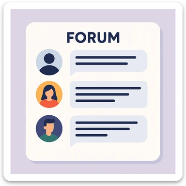 modern flat design illustration of an online forum interface, with chat bubbles and user avatars sticker