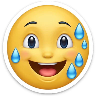 Emoji, yellow round laughing face, blue tears of joy on it  sticker