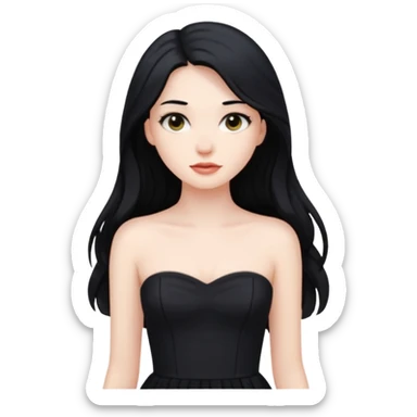Pale girl with long black hair and black strapless dress sticker