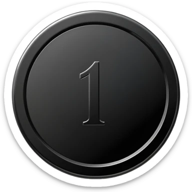 Emoji icon of a black coin with engraved number 1, minimalist style, isolated sticker