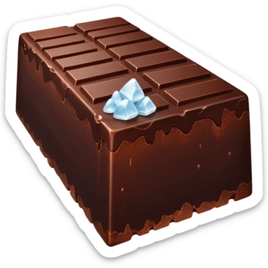 A piece of dark chocolate with visible sea salt crystals on top sticker