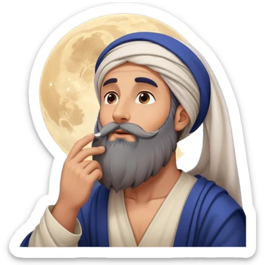 Middle Eastern sage with long beard stroking his beard while looking up at stars sticker
