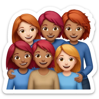 4 inclusive friends (3 girls and 1 man) laughing : 1 man must be brown, 1 girl have to have red hair, an other one must have blond hair and the last one is brown and have brown hair sticker