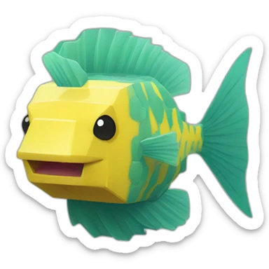 cube yellow fugu fish with two fins and tail in minecraft style full size sticker