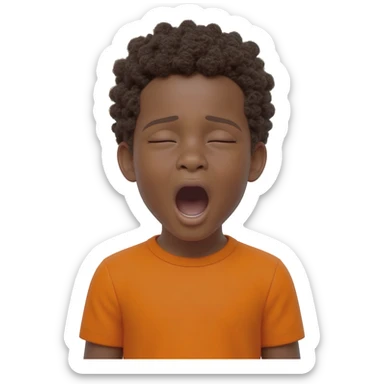 black boy curly hair orange shirt yawning sticker