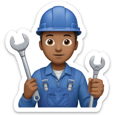 Black male factory worker wearing hard hat and overalls holding wrench sticker