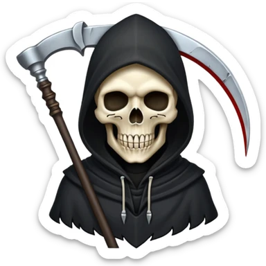 zoomed black hood skull scythe sticker