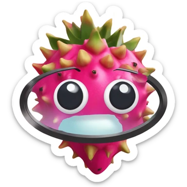3D elegant Pitahaya with large shiny eyes 👀 one hand holds the mirror with its reflection 🪞 sticker
