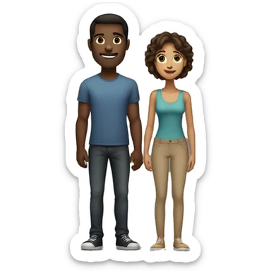 A couple the guy is tall and dark and the girl is shorter and brown  sticker