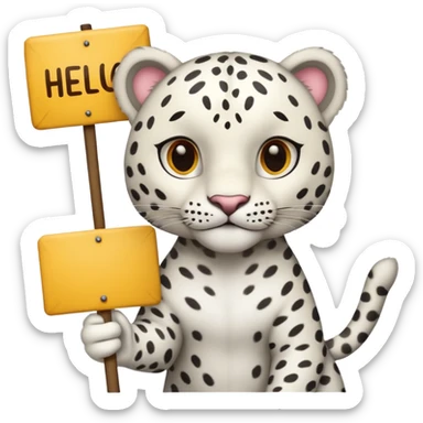 White leopard with sign hello sticker