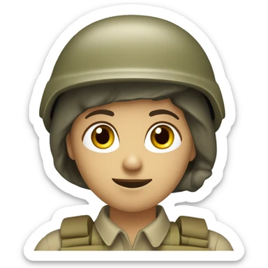 operator dressed in khaki color with a milatary helmet, without glasses, ready to respond to alerts, preferably female sticker