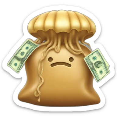 Peanut butter jellyfish hugging money bag sticker