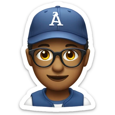 Middle schooler wearing a t-shirt base ball cap jeens and glasses sticker