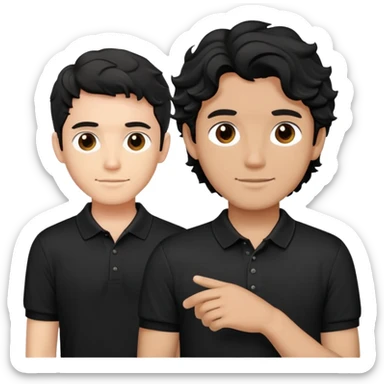Man with wavy black hair in a classic black polo shirt, relaxed fit sticker