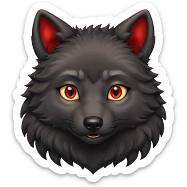 cute black wolf, red eyes with gold hoops in ears sticker