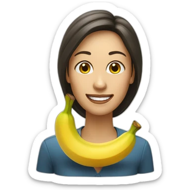 A large headshot of a woman eating a banana sticker