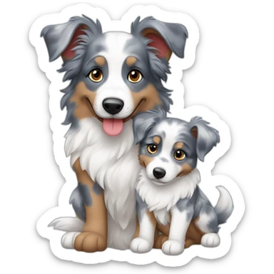 Blue merle and red bi aussies hugging sticker