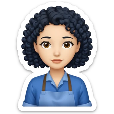 woman with curly black hair in blue apron sticker