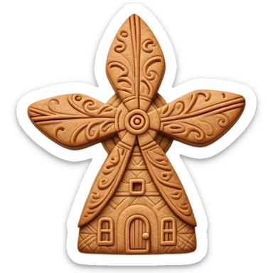 Speculaas Cinematic Realistic Speculaas Biscuit Emoji, depicted as a spiced speculaas cookie crafted in a charming windmill shape, rendered with intricate textures and warm, inviting lighting. sticker