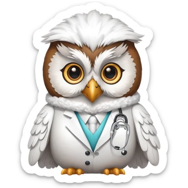 Twilio owl wearing doctor outfit with stethoscope and white coat sticker