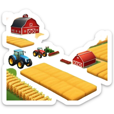 colorful rural landscape, inspired by farming simulators like Farming Simulator 22. The design shows fields, tractors, and barns, with vibrant crops and animals in the background. The peaceful farming scene symbolizes the immersive experience of managing a farm, with a transparent background sticker