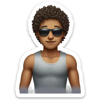 Curly boy with sunglass and tanktop  sticker