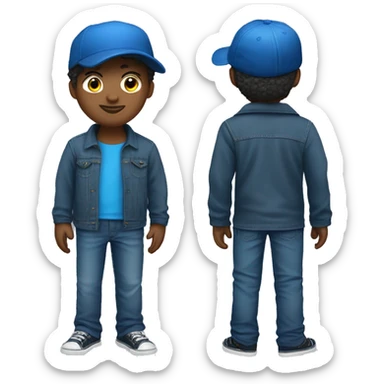 Create a boy with a blue cap on the back a blue aerocrombie long sleeve shirt and jeans sticker
