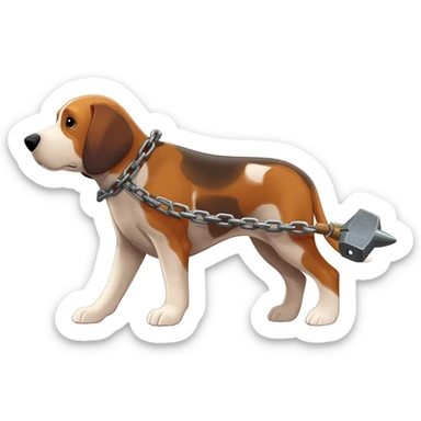 Pack hound pulling an anvil by leads or chains sticker