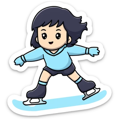 pale girl with long black hair ice skating sticker