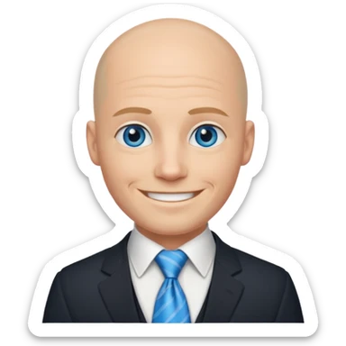 Bald blue eyed groom  with tye sticker