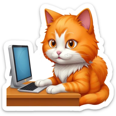 A cat is using a desktop computer in the study room. sticker