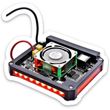 um explosivo improvisado composto por sete dinamites vermelhas presas por fita preta. O dispositivo inclui um temporizador digital de LED vermelho e uma placa de circuito com fios coloridos e um botão de ativação. Tudo está isolado sobre um fundo branco. sticker