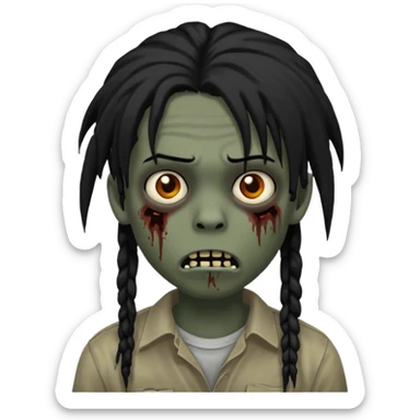 Boy, zombie, black hair, medium long, emo, dreads, dark, spooky, creepy expression sticker