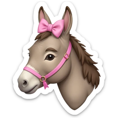 una burra con moño rosa y dando un  sticker
