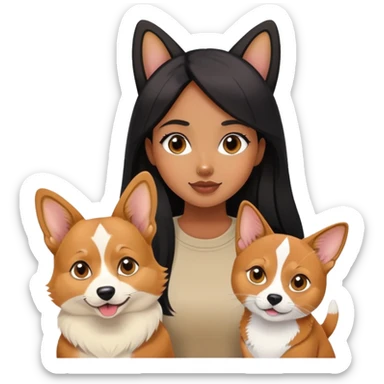 The black long hair girl with a corgi and a Abyssinian cat sticker