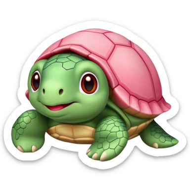 cute turtle plushie with light pink skin and red shell sticker