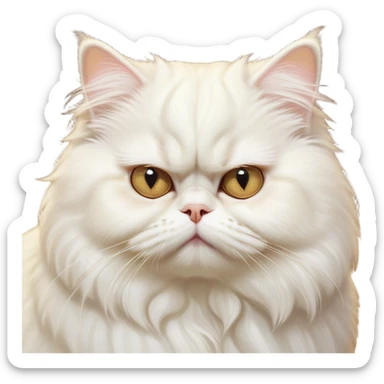 Cinematic Grumpy White Persian Cat Portrait Emoji, Head tilted playfully with a hint of sass, fluffy white fur with subtle hints of cream and golden tones, Simplified yet hilariously chubby features, highly detailed, glowing with a warm but undeniably grumpy glow, high shine, a mix of lazy and uninterested, stylized with a touch of whimsy, bright but with an expression of sheer disdain, soft glowing outline, capturing the essence of a mischievous yet chubby, grumpy kitty, so endearing it feels like it could stretch out of the screen and sarcastically demand attention with its iconic, grumpy charm! sticker