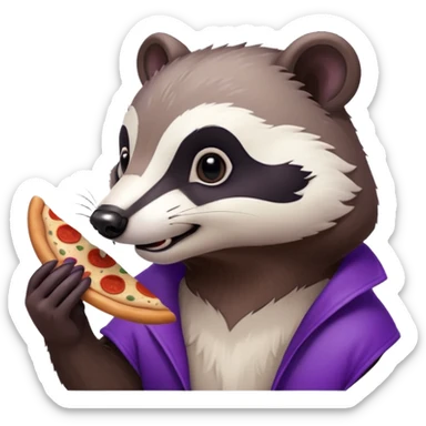 badger eating pizza purple and white sticker