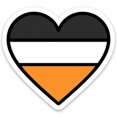 tri-color heart icon with black, white, and orange horizontal stripes sticker