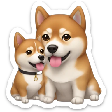 Cute Shiba-dog with her mistress, a woman with brown and curly hair sticker