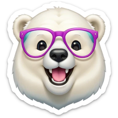 laughing polar bear headshot wearing oversized colorful glasses sticker