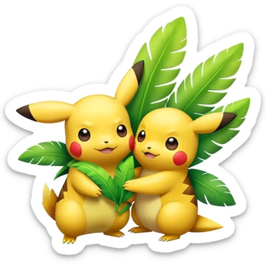 pikachu and tropius cuddling, pokémon, kawaii sticker
