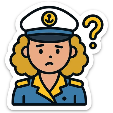 girl with curly dirty blonde hair, cruise captain, questioning look sticker