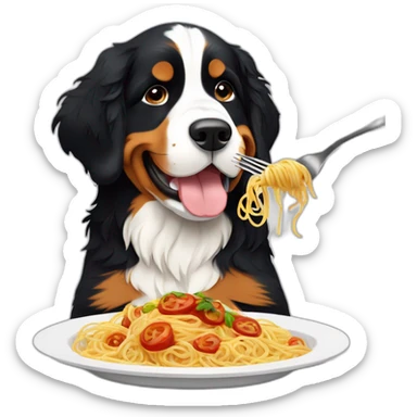 puppy Bernese mountain dog eating spaghettis and salsa sticker